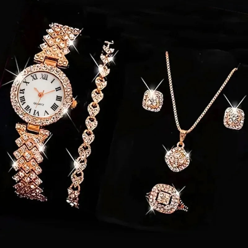 Casual Ladies Quartz Wrist Watch Bracelet Set 6PCS Set Women