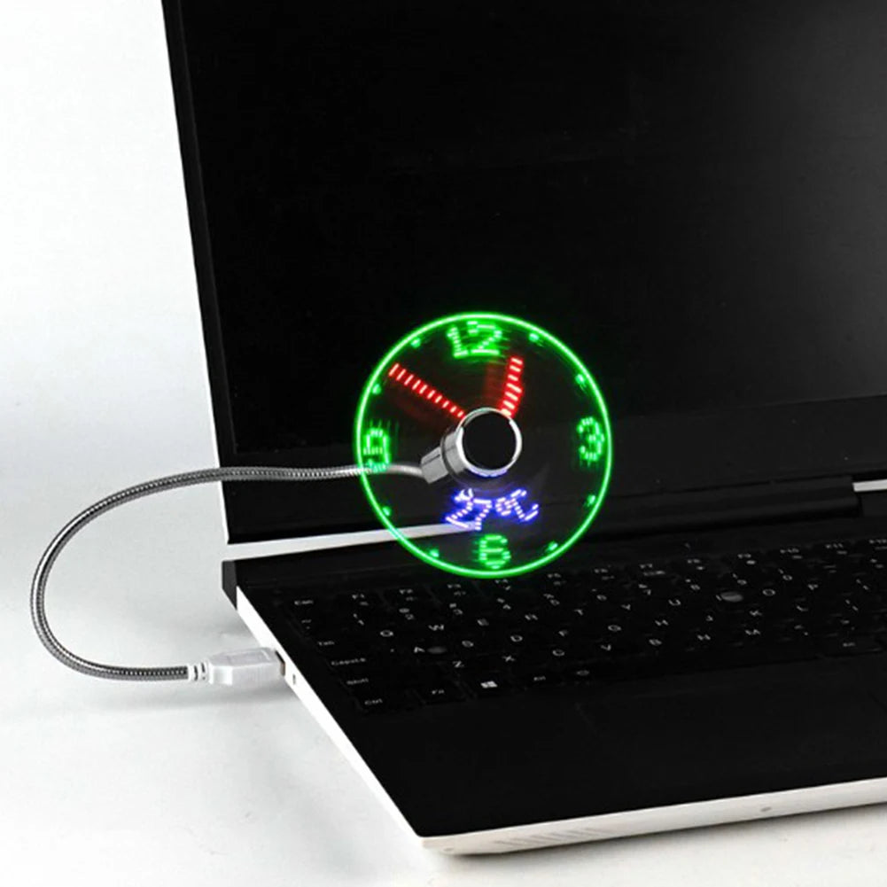 USB Gadgets Clock Fans DC 5V Metal Mini Fan Real Time Display.