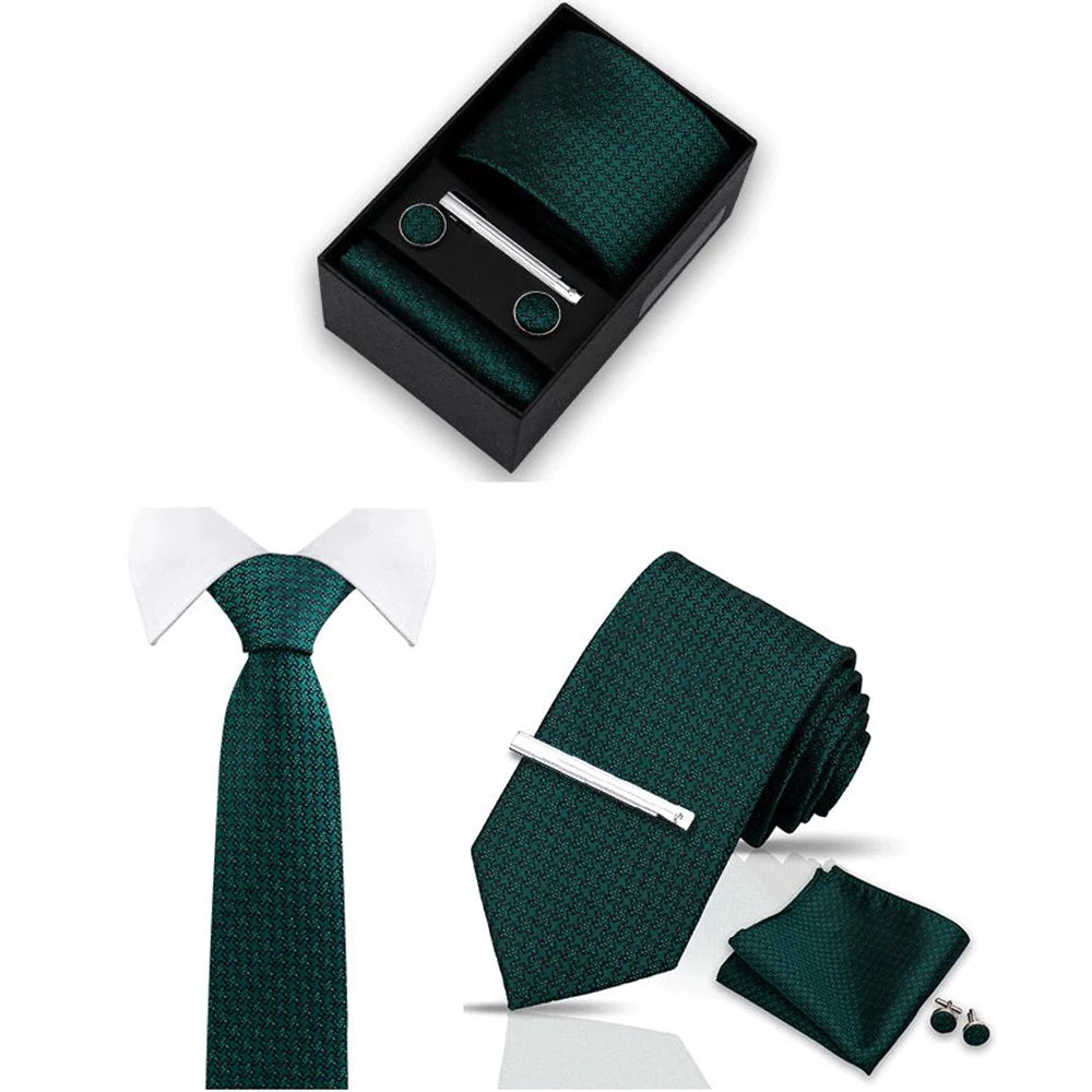 Tie Set For Men Silk Necktie Wedding Cufflinks Box Gift Tie Clip Men.