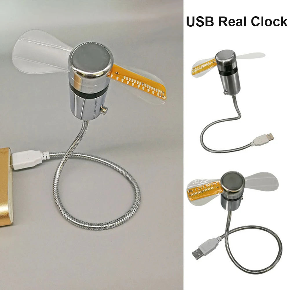 USB Gadgets Clock Fans DC 5V Metal Mini Fan Real Time Display.