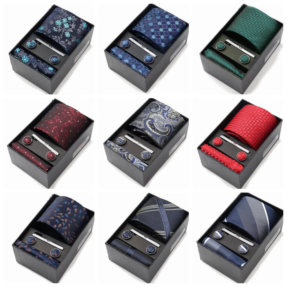 Tie Set For Men Silk Necktie Wedding Cufflinks Box Gift Tie Clip Men.