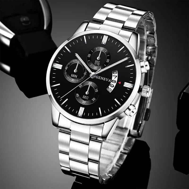 Fashion Men Stainless Steel Watch Luxury Calendar Quart.