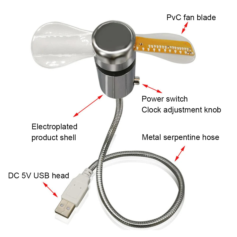 USB Gadgets Clock Fans DC 5V Metal Mini Fan Real Time Display.