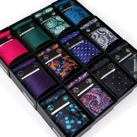 Tie Set For Men Silk Necktie Wedding Cufflinks Box Gift Tie Clip Men.