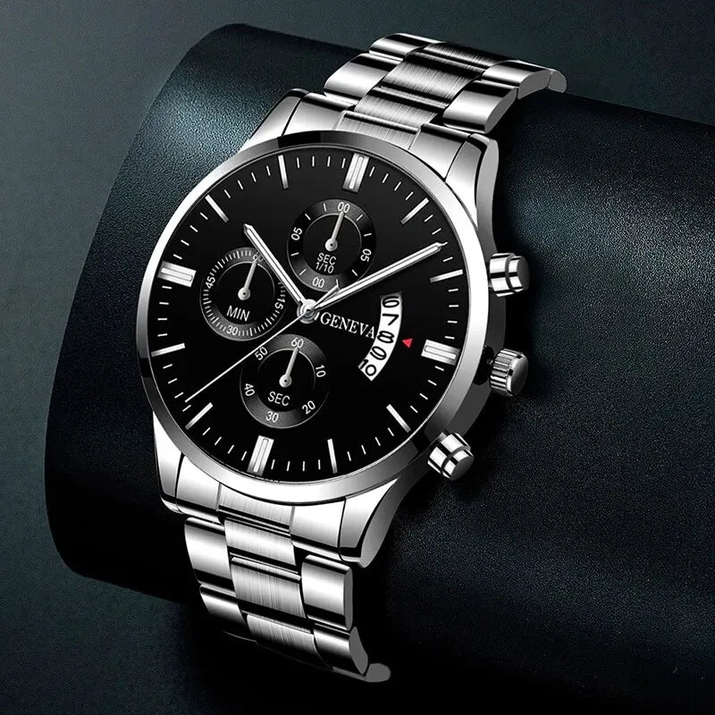 Fashion Men Stainless Steel Watch Luxury Calendar Quart.