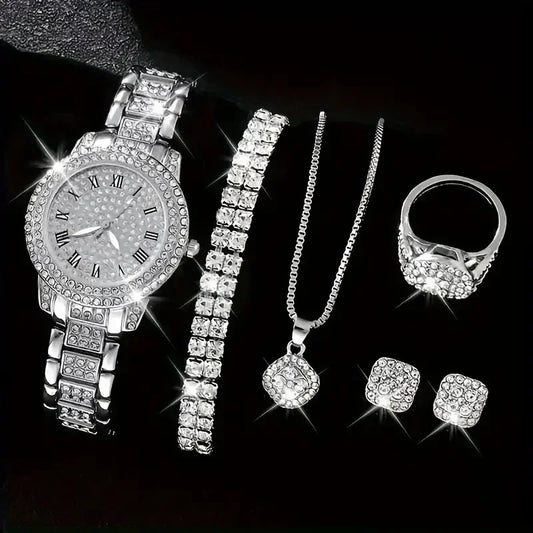 Casual Ladies Quartz Wrist Watch Bracelet Set 6PCS Set Women